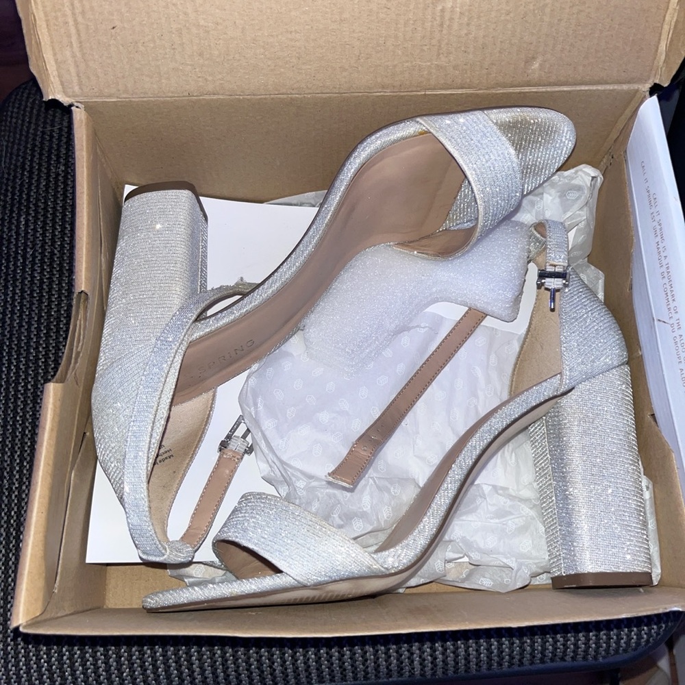 Call it spring sparkly silver heels